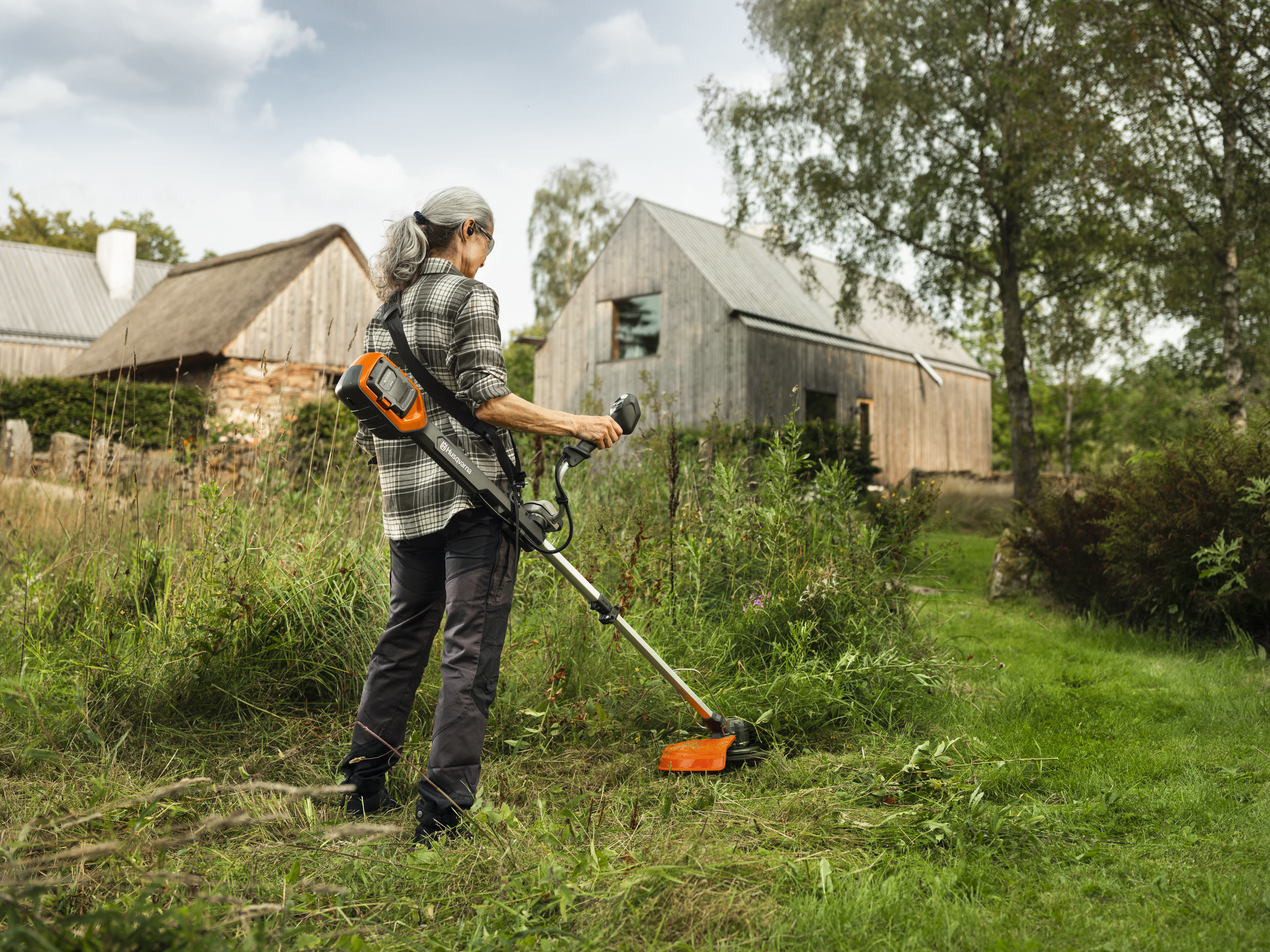 Trimmer head with replaceable plastic knives, ideal for coarser grass and areas with brush and stones. image